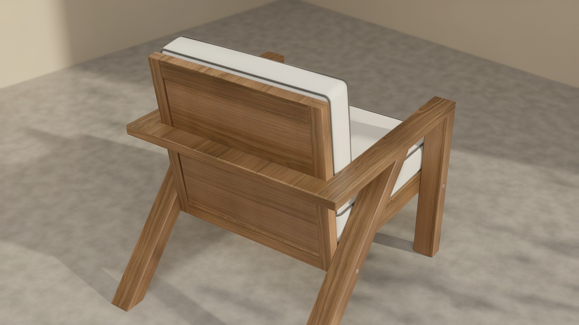 The lounge chair from behind, showing the framed back
