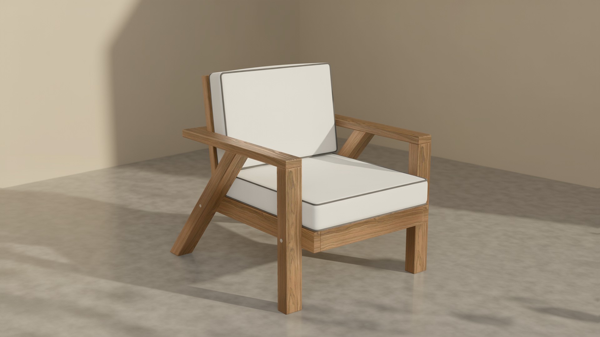 The lounge chair in warm light with leaf shadows