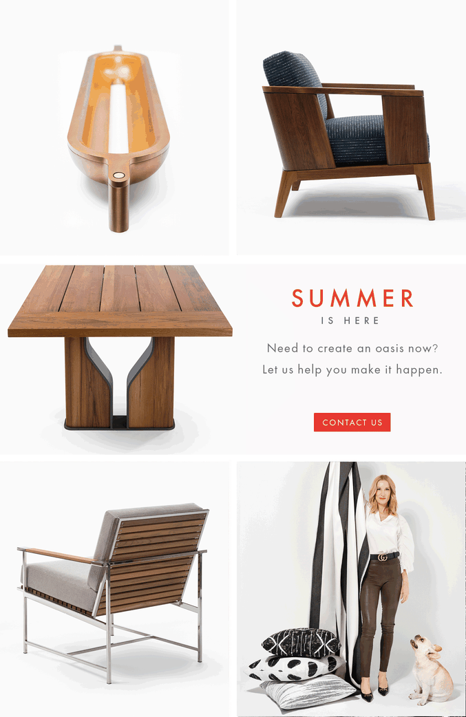 Animated email: Summer is here, with lounge chairs, a teak table and a lantern