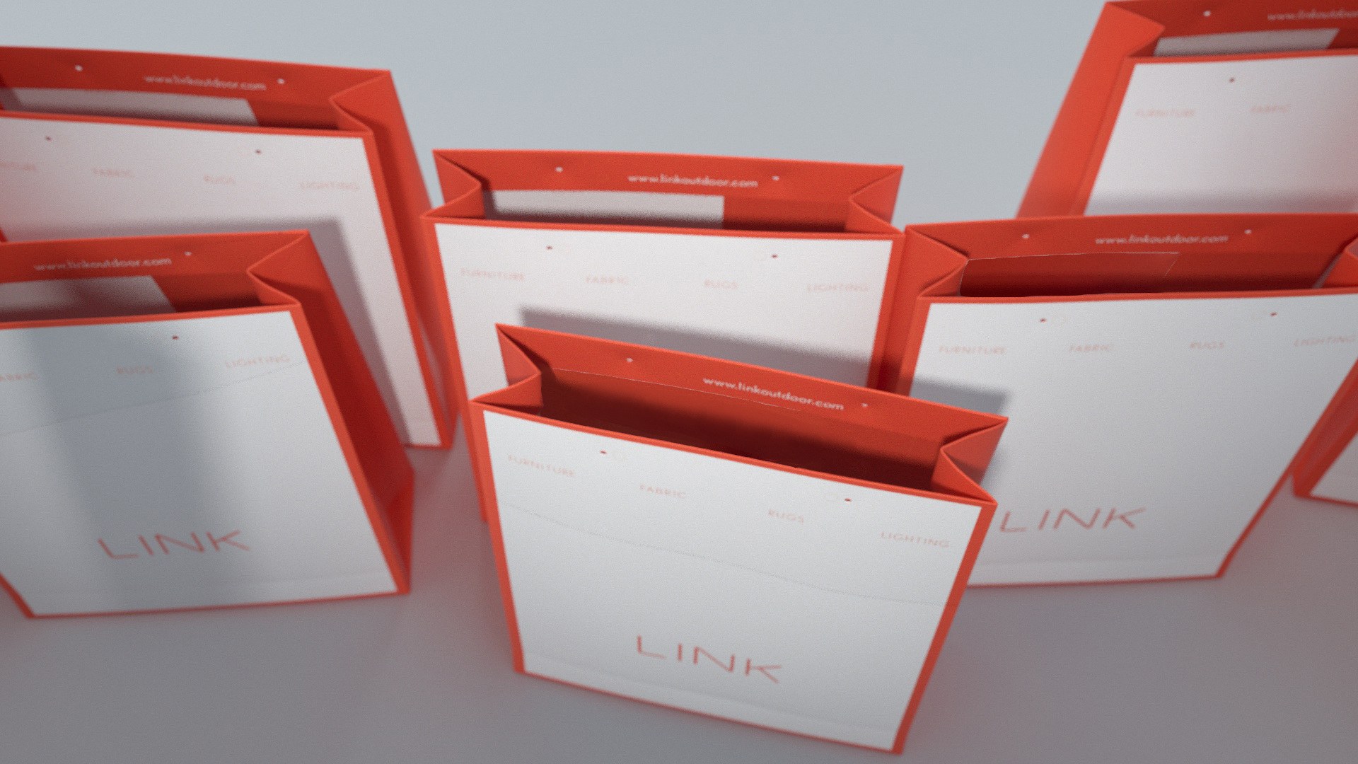 LINK shopping bags in white with red-orange edges