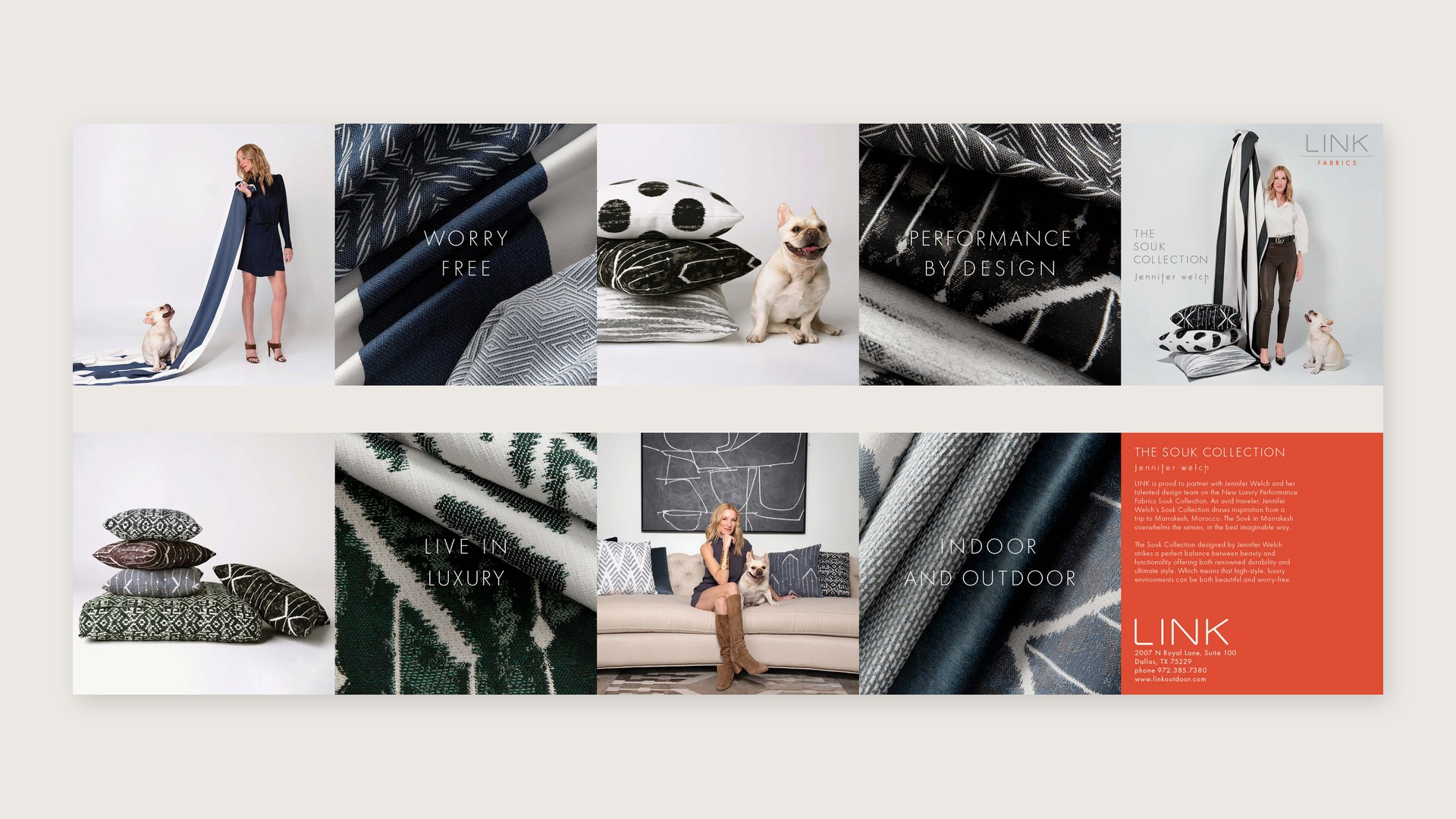 Accordion-fold promo for the Jennifer Welch fabric collection, front and back