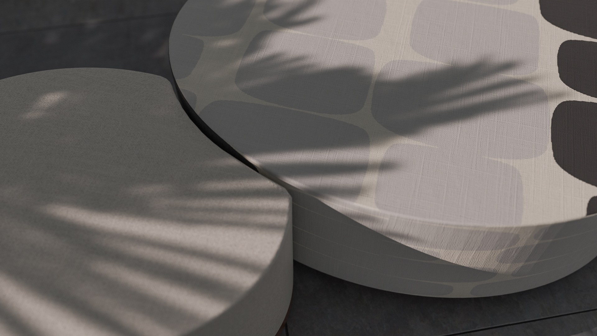 Rendering of colourful fitting ottomans