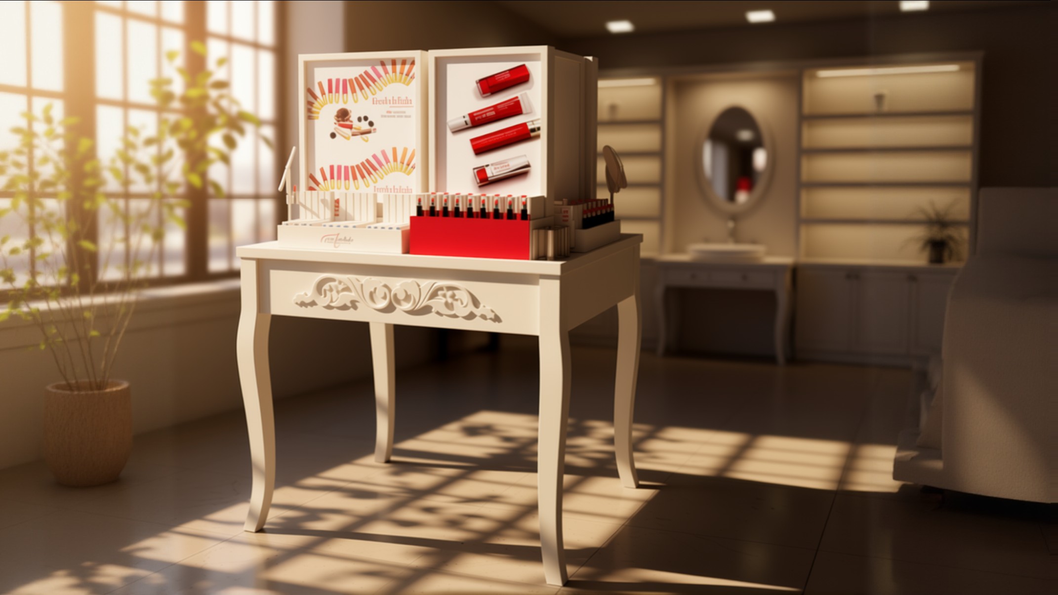 The Lip Lab table visualized in a store beauty area
