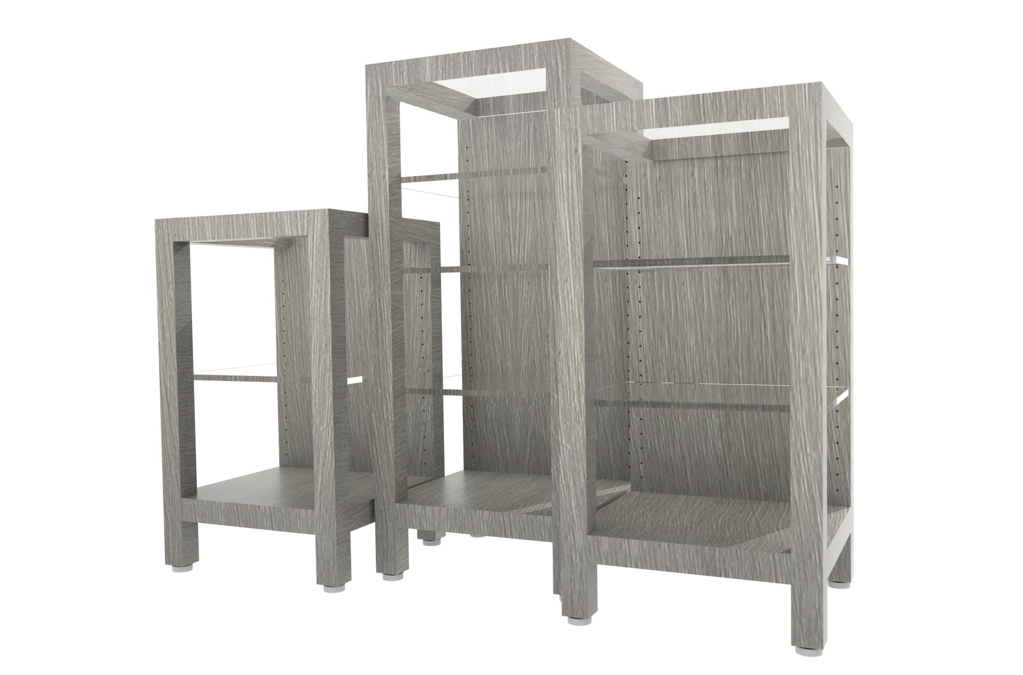 Original SketchUp render of the pedestals from the back, showing the stock shelving