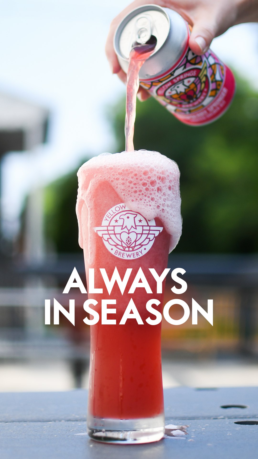 Always in Season stadium ad: a raspberry beer poured from a can